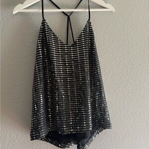 Chelsea28 Black and Silver Sequin Tank Top